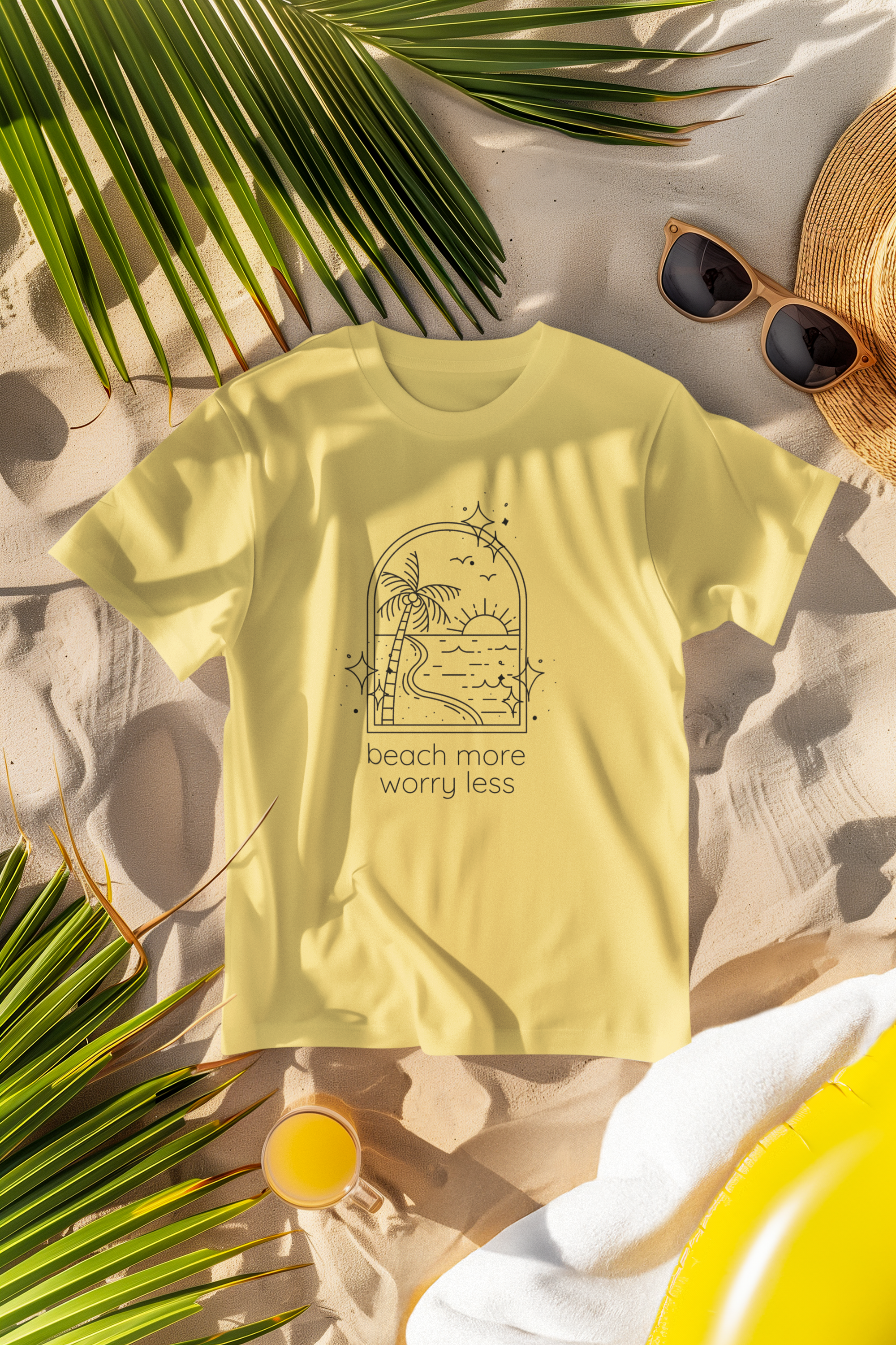 Unisex Beach More Worry Less Cotton T shirt