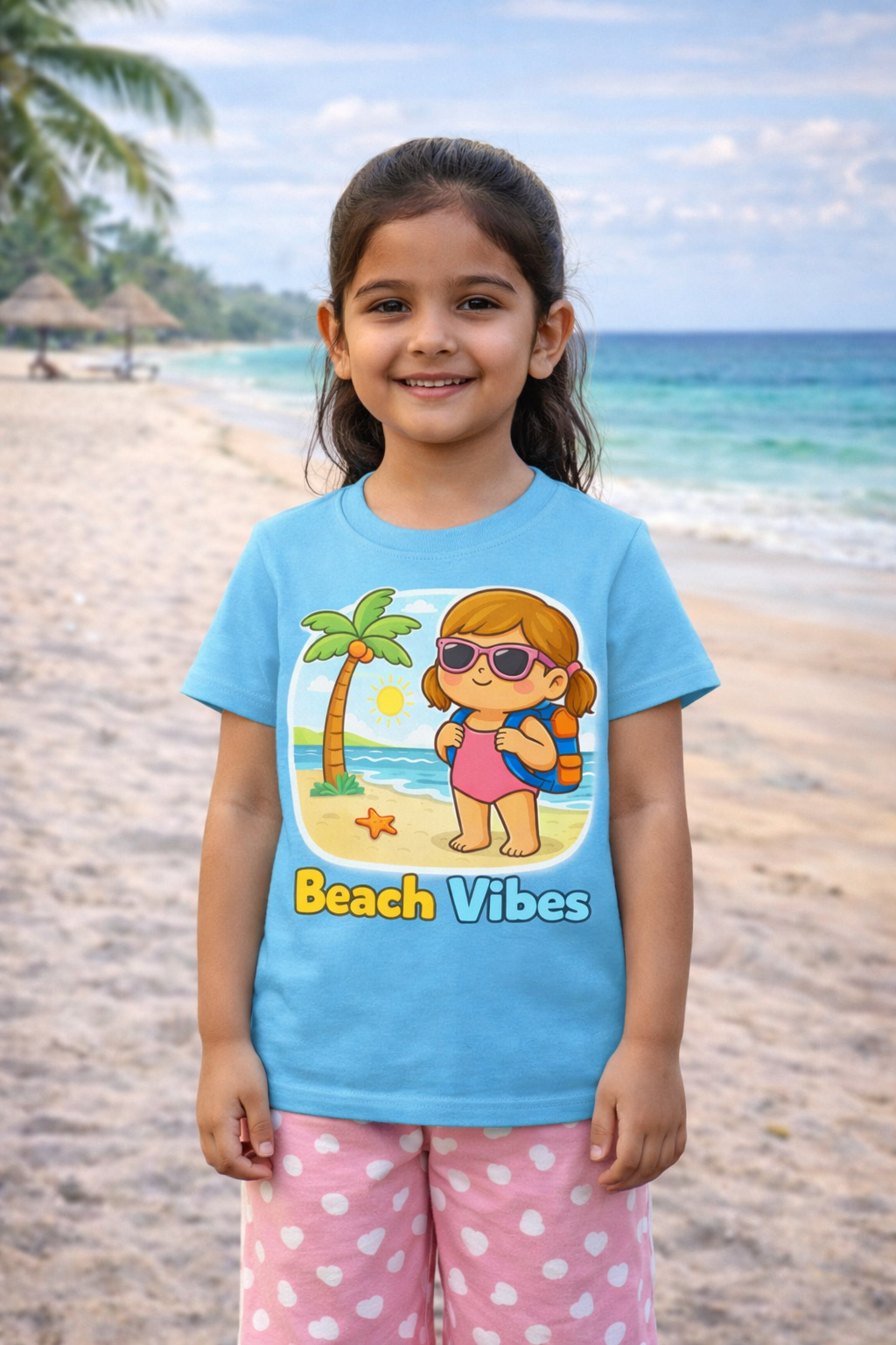Beach Vibes - Girl Kids Travel T Shirt Adventure Hiking Camping Camper Van Beach Cruise Vacation Road Trip Wildlife Safari Wanderlust Explorer Nature Lover Mountain Outdoor Adventure Travel Vacation Camping Campfire Graphic Quote T shirt