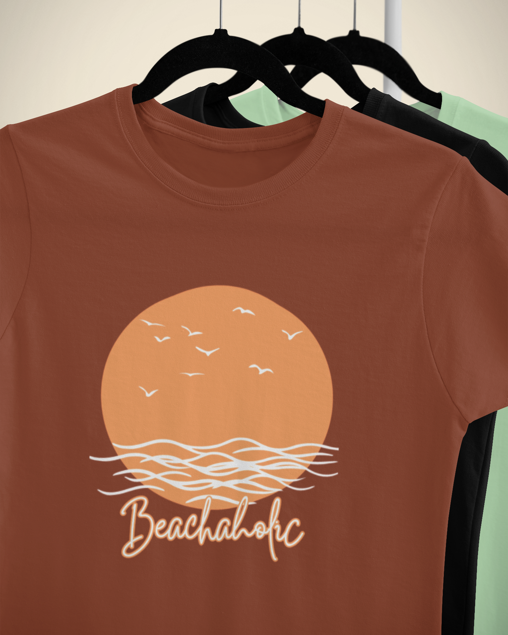 Unisex Beachaholic Cotton T-Shirt Adventure Hiking Camping Camper Van Beach Cruise Vacation Road Trip Wildlife Safari Wanderlust Explorer Nature Lover Mountain Outdoor Adventure Travel Vacation Camping Campfire Graphic Quote T shirt
