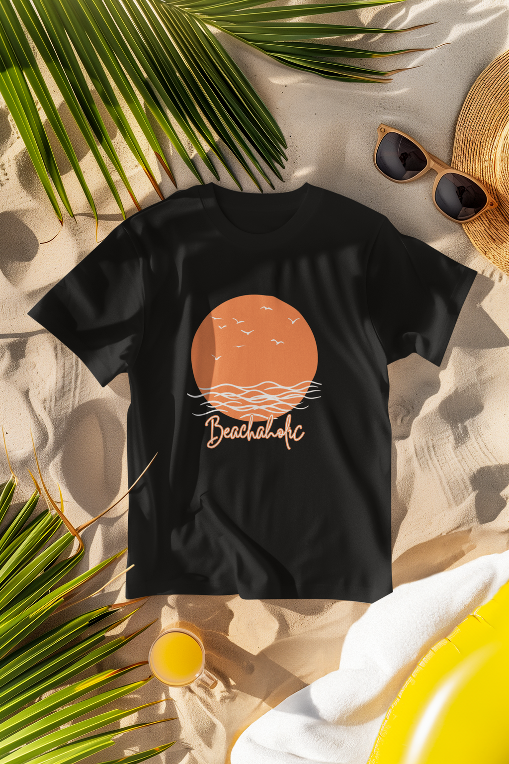 Unisex Beachaholic Cotton T-Shirt Black Adventure Hiking Camping Camper Van Beach Cruise Vacation Road Trip Wildlife Safari Wanderlust Explorer Nature Lover Mountain Outdoor Adventure Travel Vacation Camping Campfire Graphic Quote T shirt
