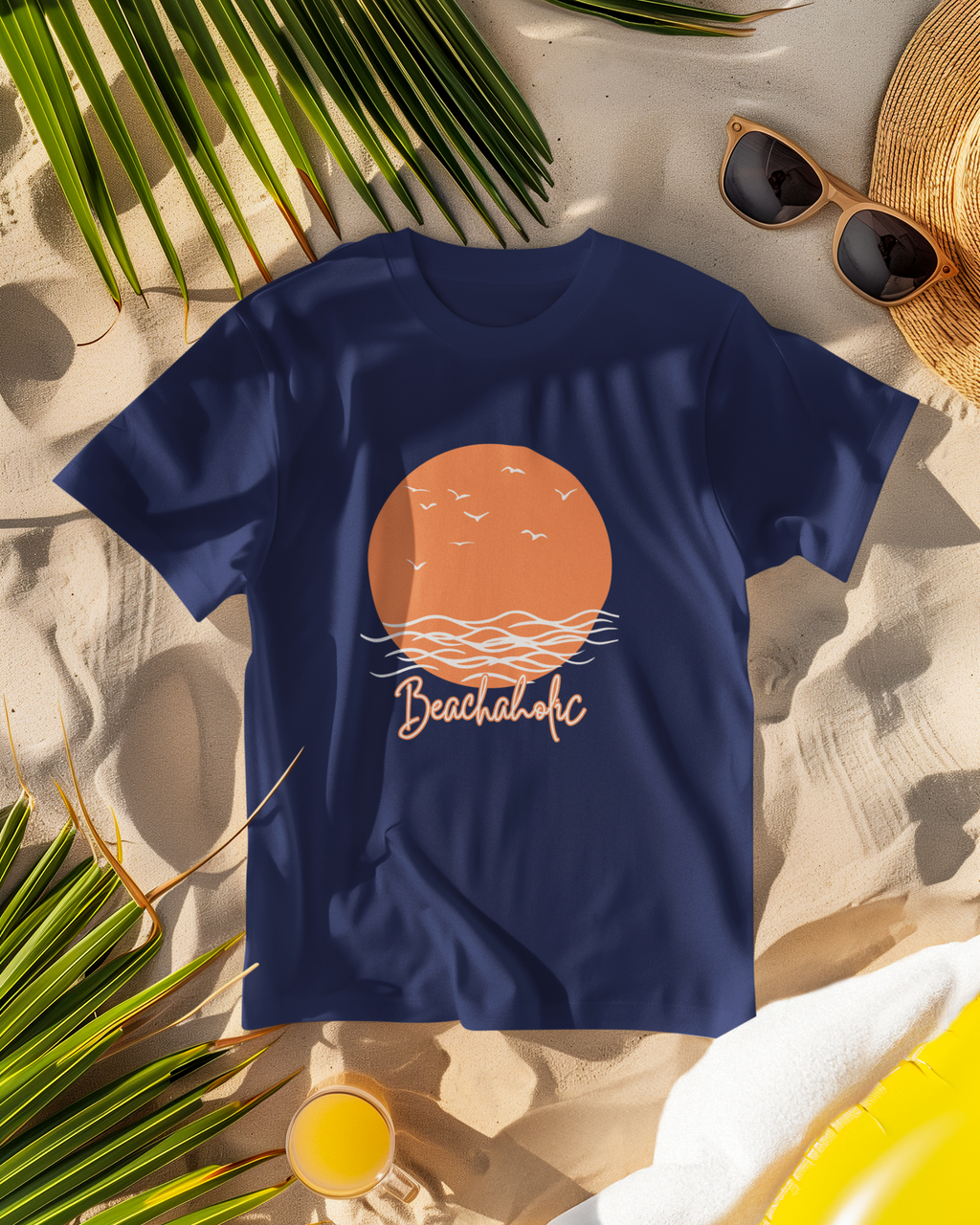 Unisex Beachaholic Cotton T-Shirt Royal Blue Adventure Hiking Camping Camper Van Beach Cruise Vacation Road Trip Wildlife Safari Wanderlust Explorer Nature Lover Mountain Outdoor Adventure Travel Vacation Camping Campfire Graphic Quote T shirt