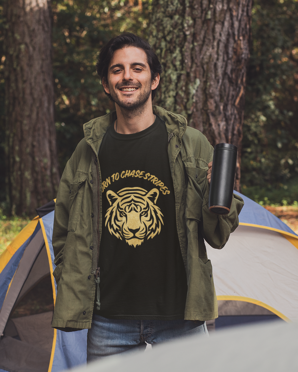 Unisex Born To Chase Stripes - Tiger Safari Cotton T shirt