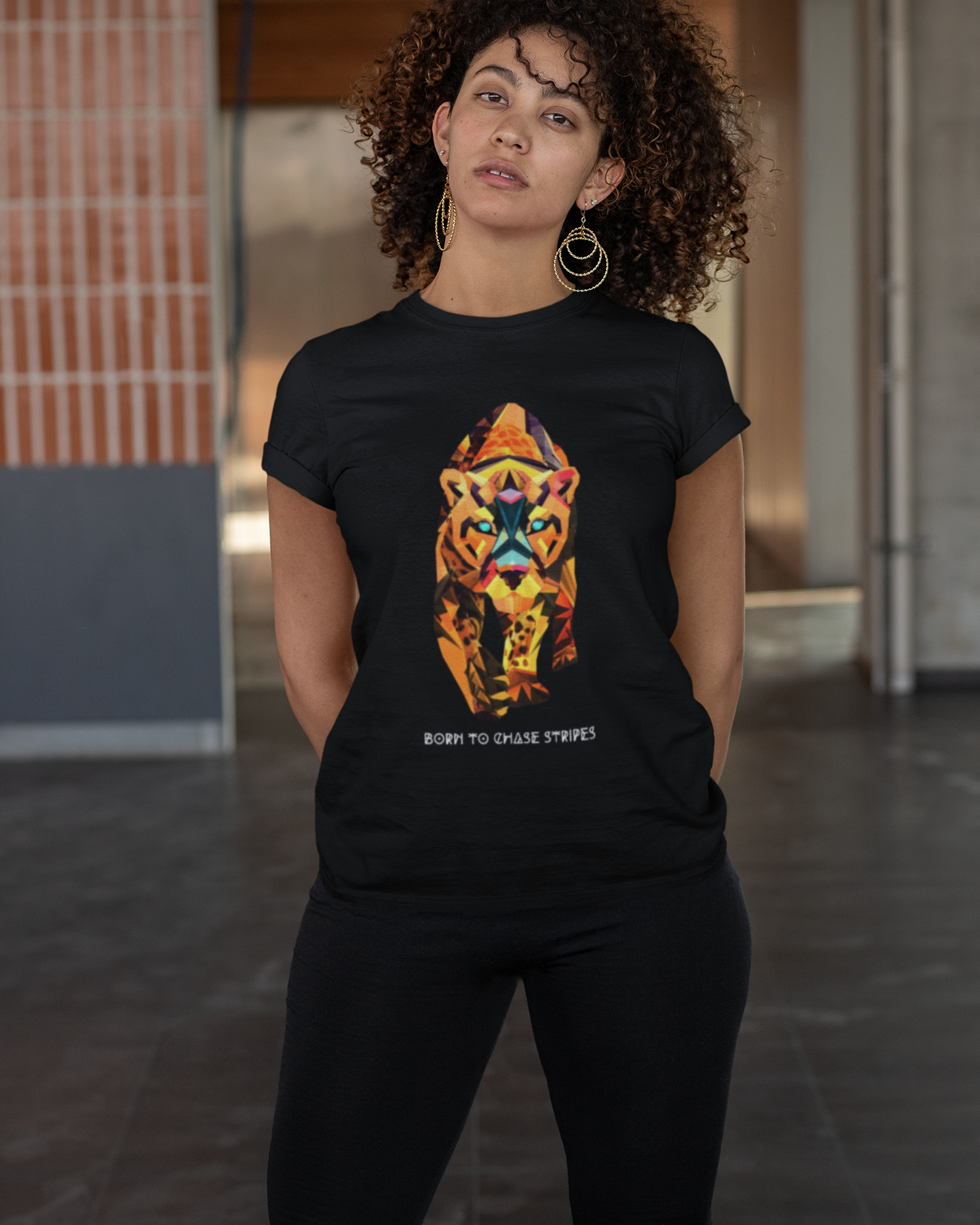 Women's Born to Chase Stripes - Tiger Safari Cotton T shirt