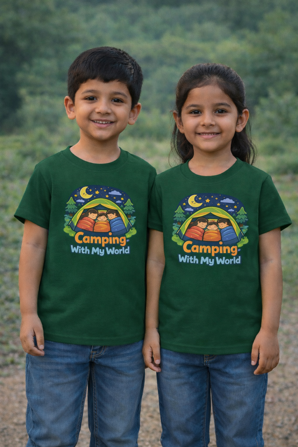 Camping With My World Kids Camping Travel T Shirt Adventure Hiking Camping Camper Van Beach Cruise Vacation Road Trip Wildlife Safari Wanderlust Explorer Nature Lover Mountain Outdoor Adventure Travel Vacation Camping Campfire Graphic Quote T shirt