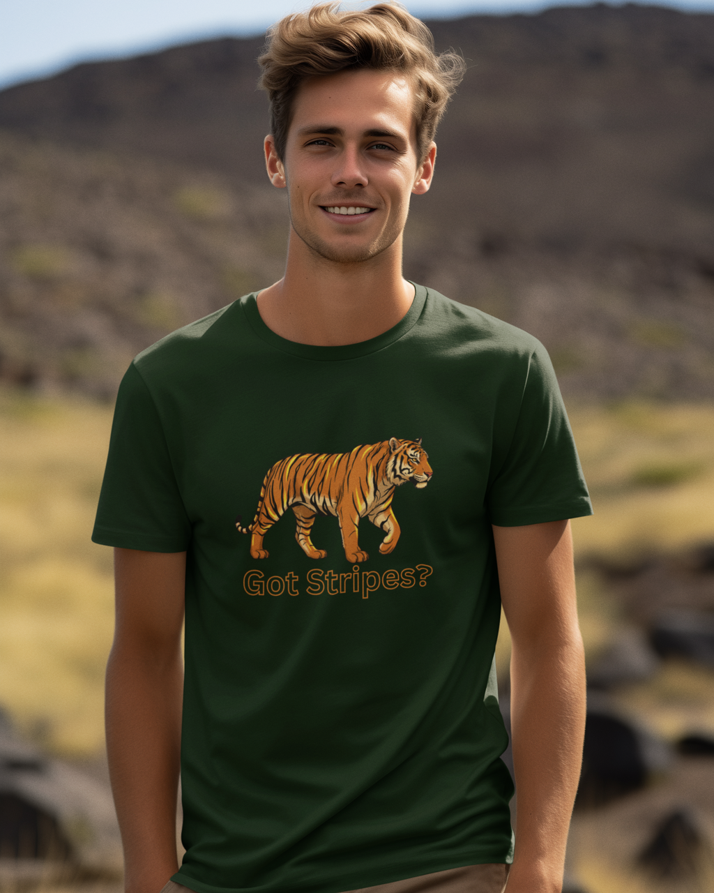 Unisex Tiger Safari Cotton T-Shirt Bottle Green Adventure Hiking Camping Camper Van Beach Cruise Vacation Road Trip Wildlife Safari Wanderlust Explorer Nature Lover Mountain Outdoor Adventure Travel Vacation Camping Campfire Graphic Quote T shirt