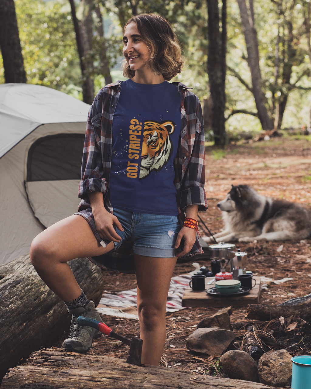 Unisex Got Stripes Tiger Safari Cotton T shirt Royal Blue Adventure Hiking Camping Camper Van Beach Cruise Vacation Road Trip Wildlife Safari Wanderlust Explorer Nature Lover Mountain Outdoor Adventure Travel Vacation Camping Campfire Graphic Quote T shirt