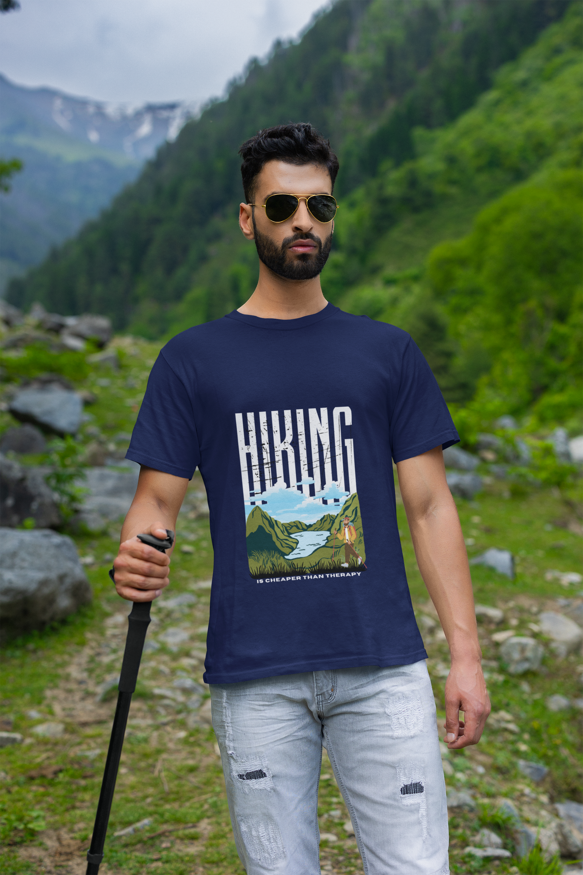 Unisex Hiking is cheaper than therapy - Male Cotton T shirt