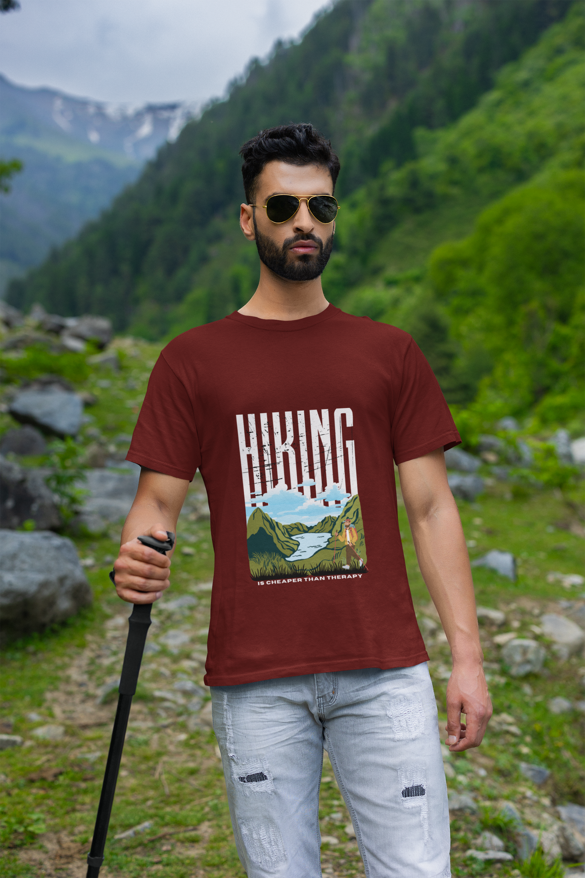 Unisex Hiking is cheaper than therapy - Male Cotton T shirt