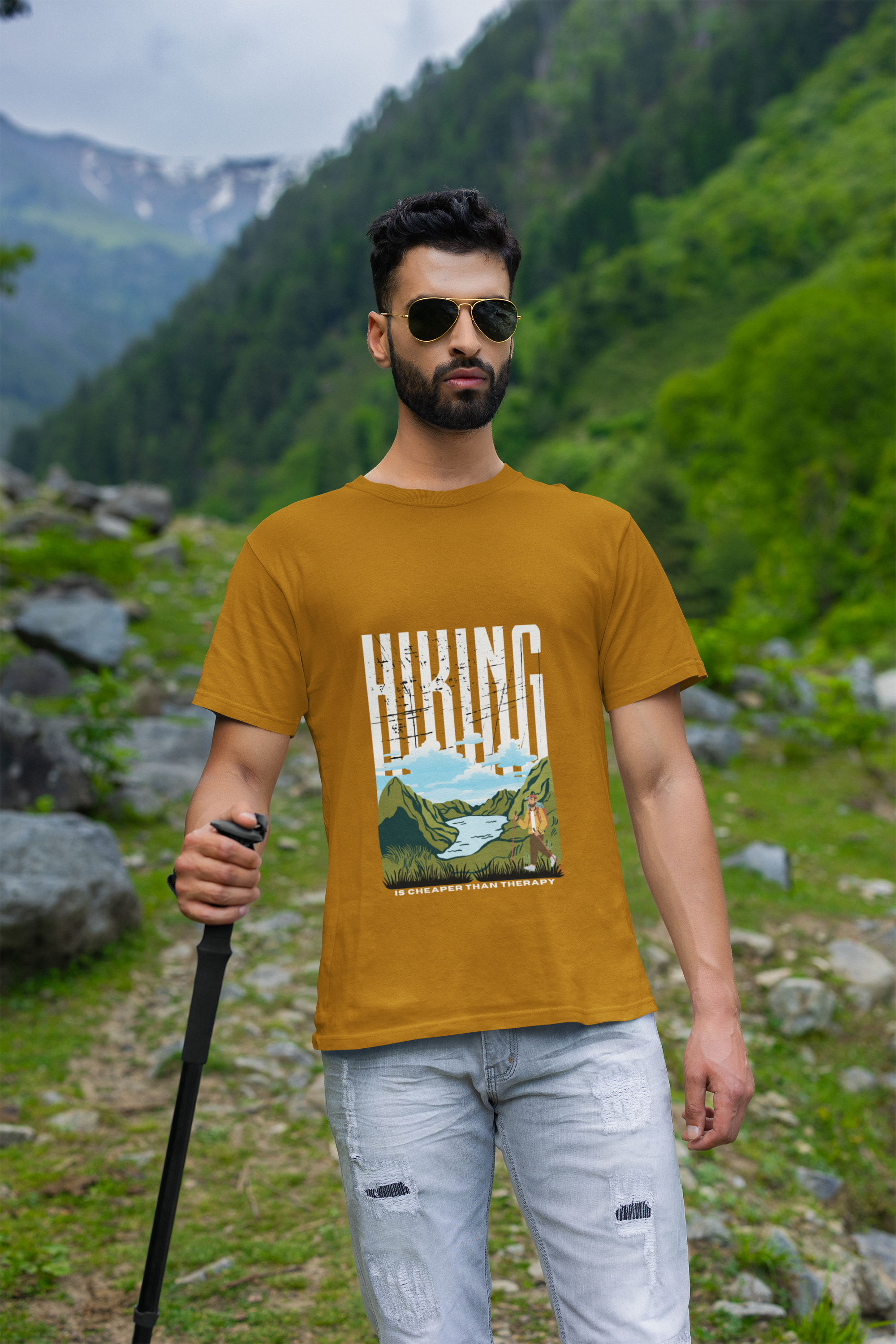 Unisex Hiking is cheaper than therapy - Male Cotton T shirt