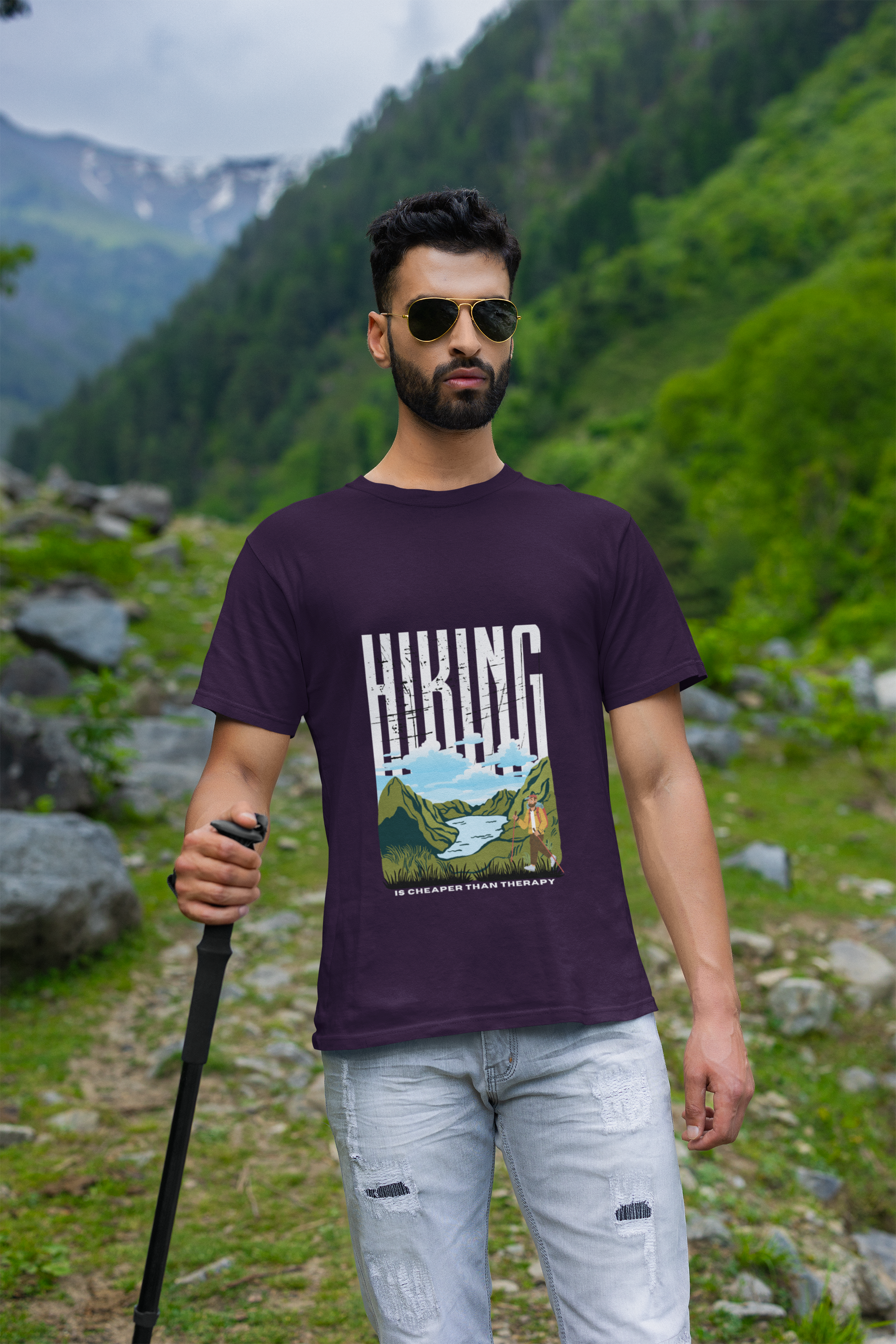 Unisex Hiking is cheaper than therapy - Male Cotton T shirt
