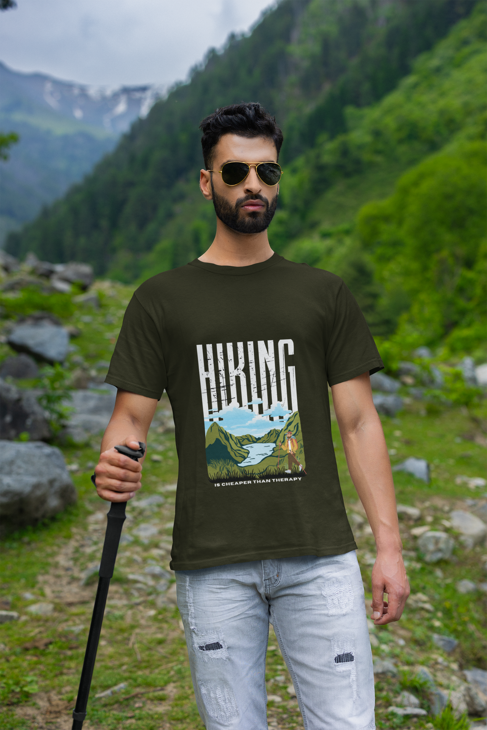Unisex Hiking is cheaper than therapy - Male Cotton T shirt