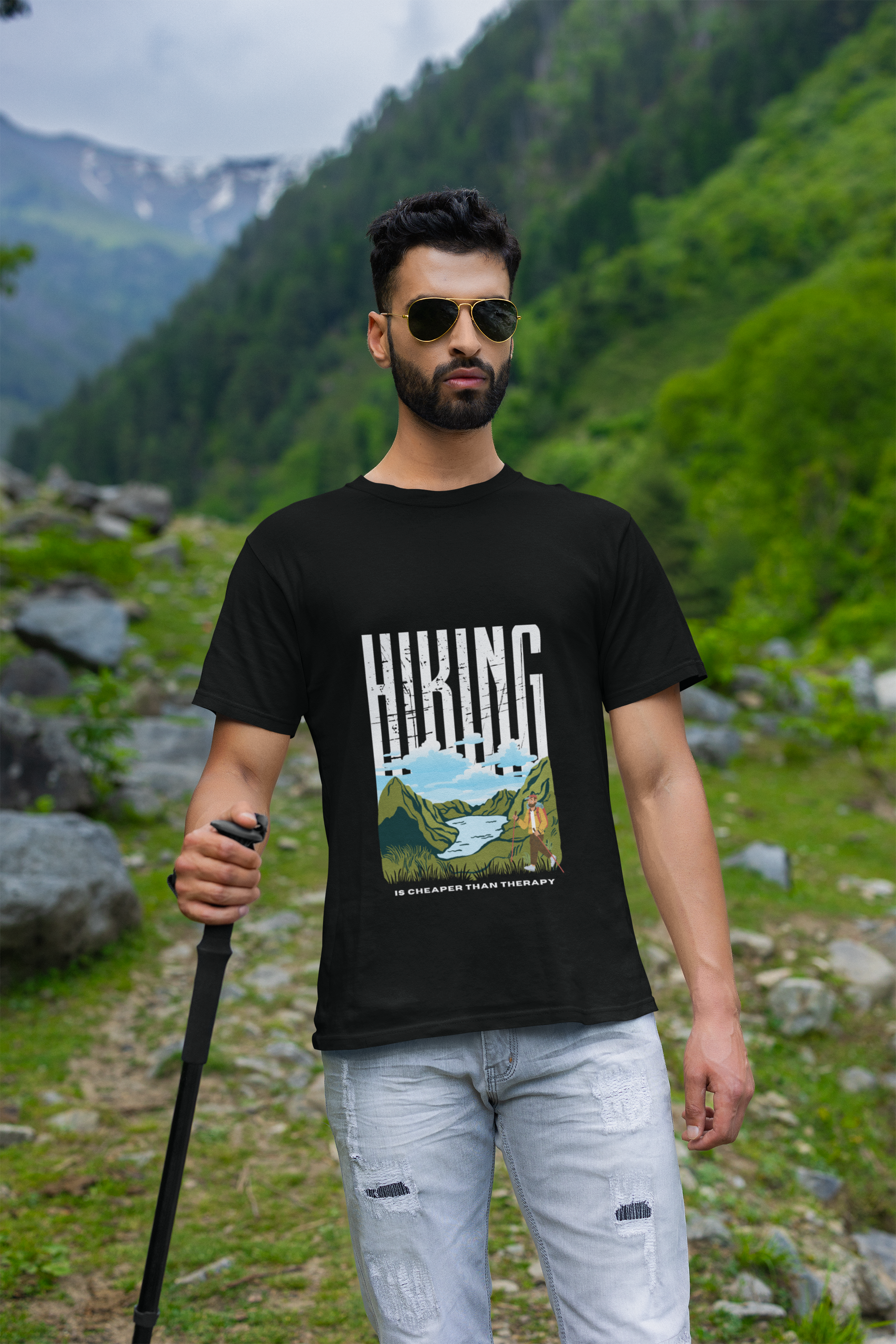 Unisex Hiking is cheaper than therapy - Male Cotton T shirt