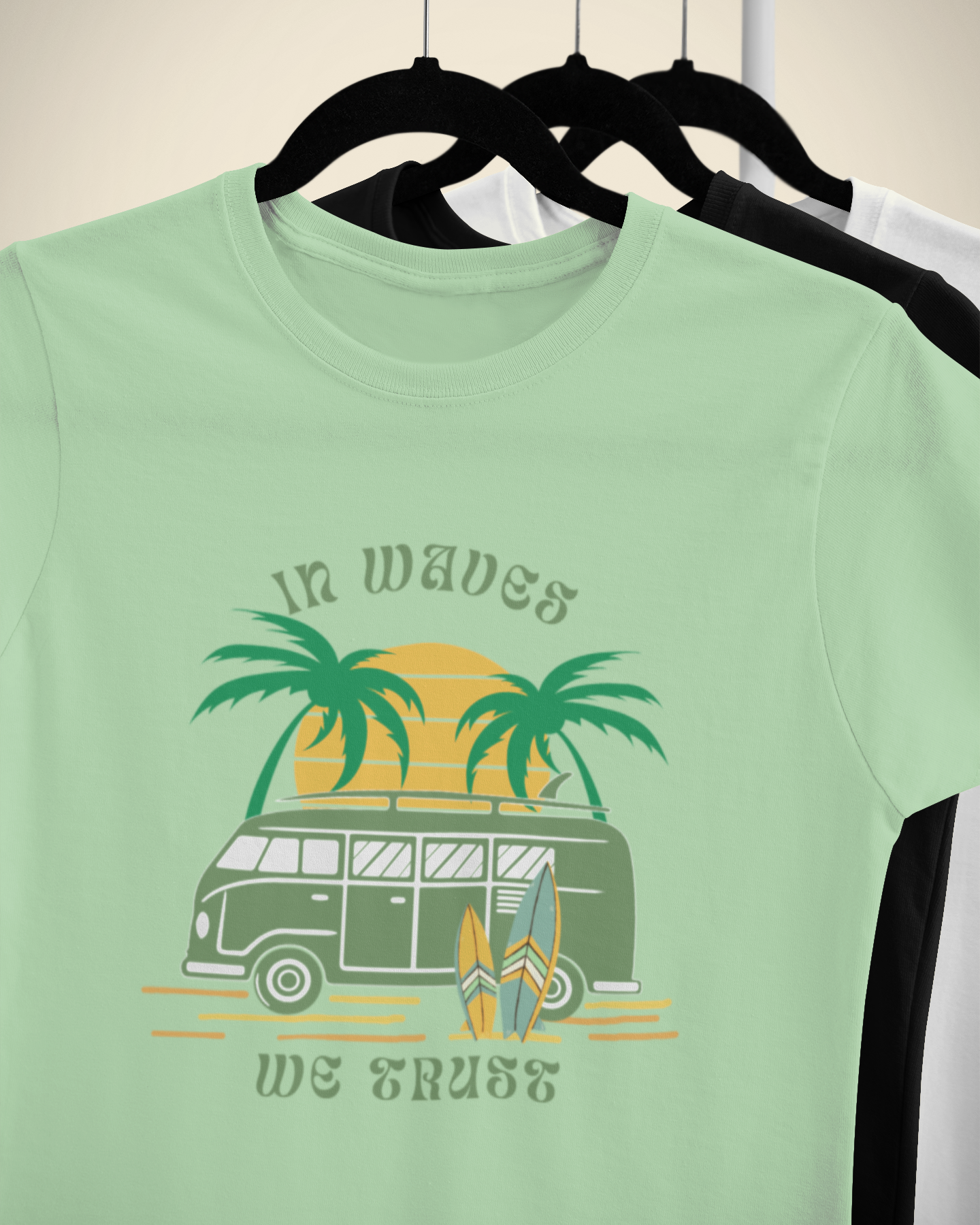 Unisex In waves we trust Beach Campervan Cotton T-Shirt