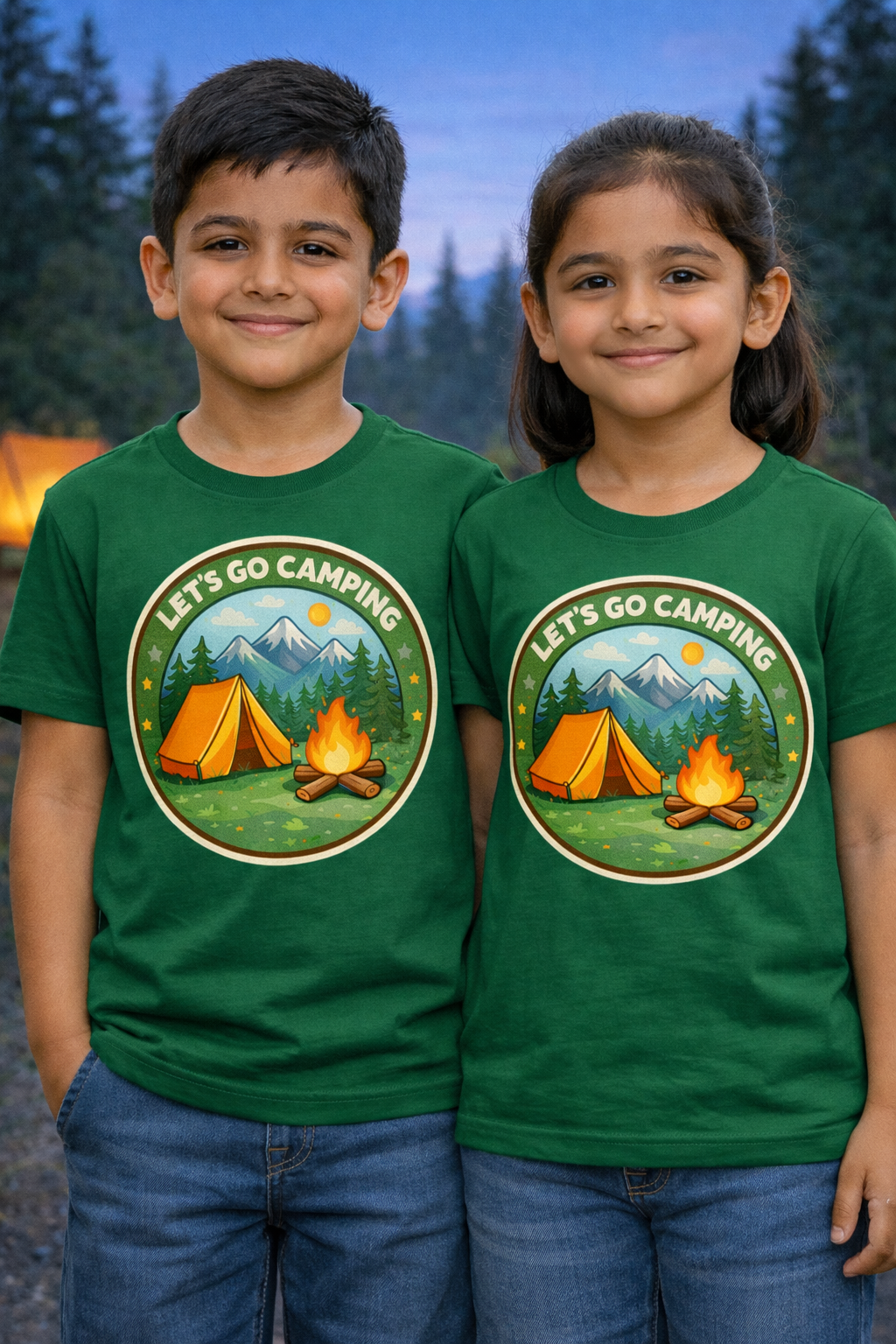 Lets Go Camping Kids Camping Travel T Shirt Adventure Hiking Camping Camper Van Beach Cruise Vacation Road Trip Wildlife Safari Wanderlust Explorer Nature Lover Mountain Outdoor Adventure Travel Vacation Camping Campfire Graphic Quote T shirt