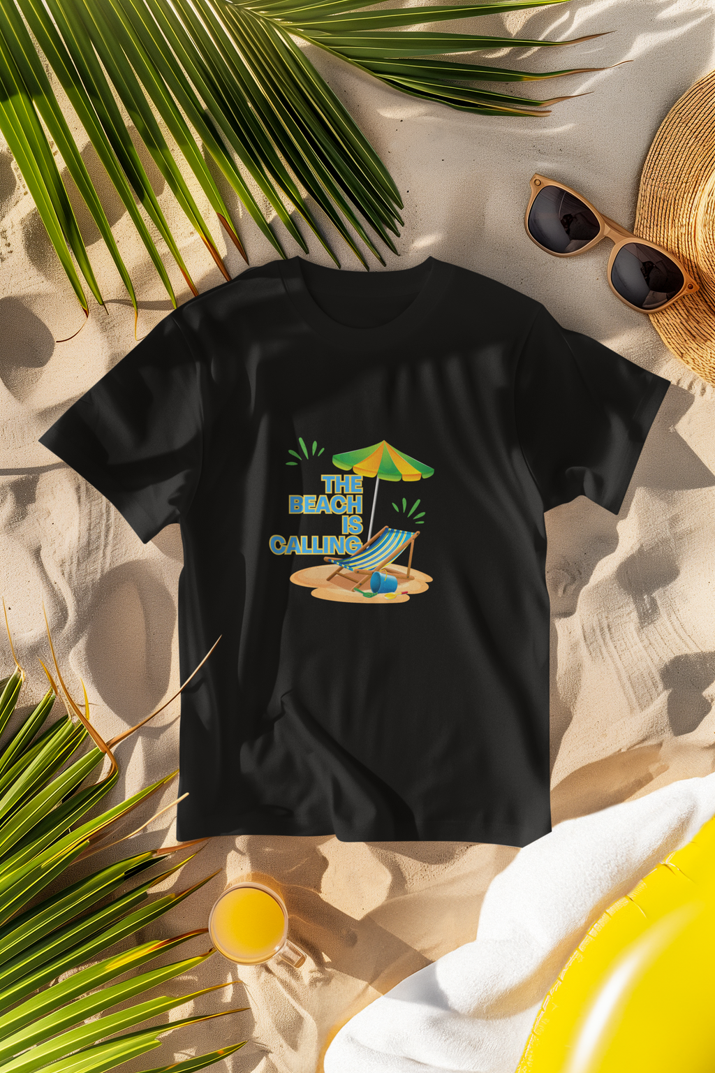 Unisex The Beach Is Calling Cotton T-Shirt Black Adventure Hiking Camping Camper Van Beach Cruise Vacation Road Trip Wildlife Safari Wanderlust Explorer Nature Lover Mountain Outdoor Adventure Travel Vacation Camping Campfire Graphic Quote T shirt