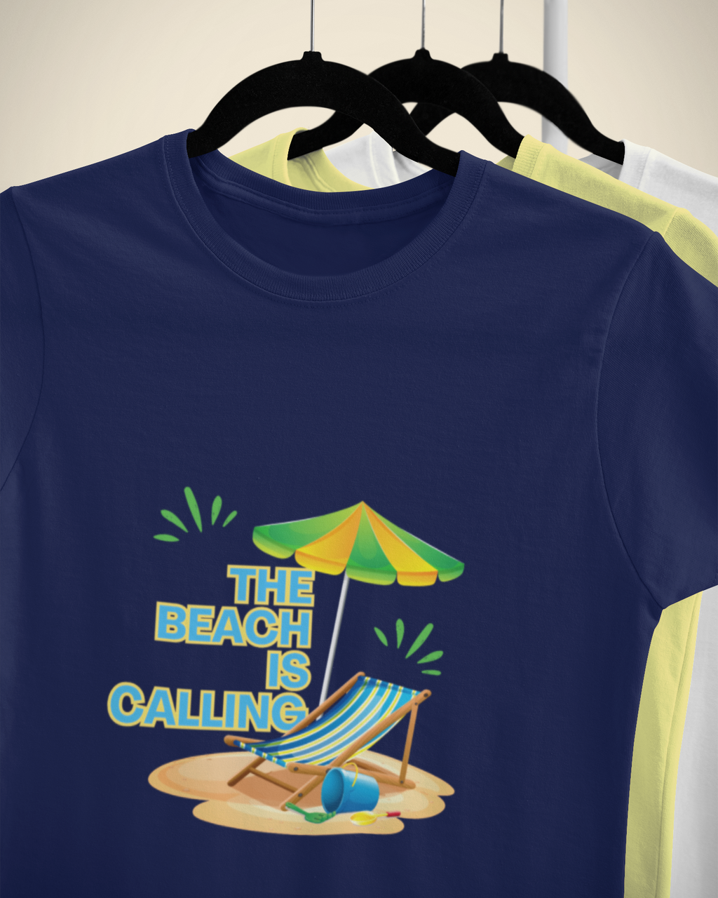 Unisex The Beach Is Calling Cotton T-Shirt Adventure Hiking Camping Camper Van Beach Cruise Vacation Road Trip Wildlife Safari Wanderlust Explorer Nature Lover Mountain Outdoor Adventure Travel Vacation Camping Campfire Graphic Quote T shirt