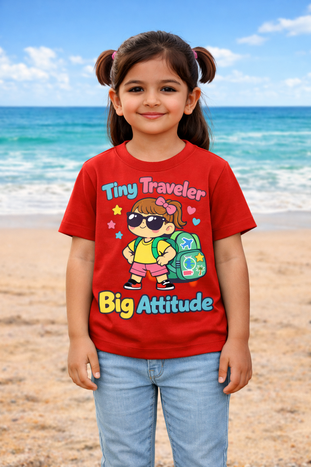 Tiny Traveler Big Attitude - Girl Kids Travel T Shirt Adventure Hiking Camping Camper Van Beach Cruise Vacation Road Trip Wildlife Safari Wanderlust Explorer Nature Lover Mountain Outdoor Adventure Travel Vacation Camping Campfire Graphic Quote T shirt
