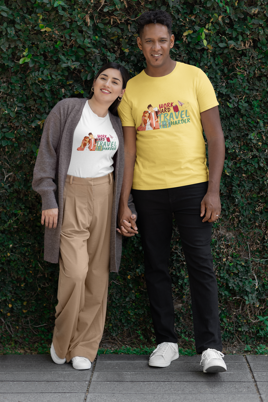 Unisex Work Hard Travel Harder Cotton T-Shirt Yellow Adventure Hiking Camping Camper Van Beach Cruise Vacation Road Trip Wildlife Safari Wanderlust Explorer Nature Lover Mountain Outdoor Adventure Travel Vacation Camping Campfire Graphic Quote T shirt