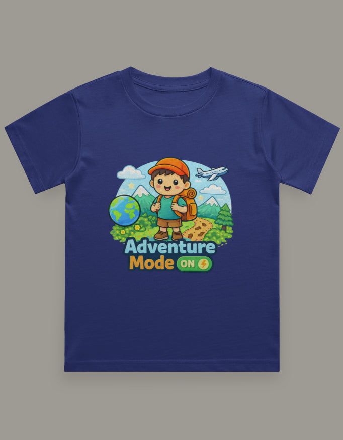 Adventure Mode On Kids Adventure Travel T Shirt Royal Blue Adventure Hiking Camping Camper Van Beach Cruise Vacation Road Trip Wildlife Safari Wanderlust Explorer Nature Lover Mountain Outdoor Adventure Travel Vacation Camping Campfire Graphic Quote T shirt