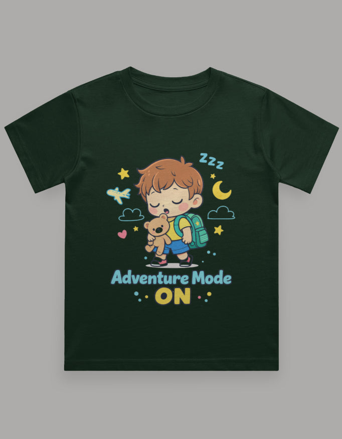 Adventure Mode On Sleepy Kids Adventure Travel T Shirt Bottle Green Adventure Hiking Camping Camper Van Beach Cruise Vacation Road Trip Wildlife Safari Wanderlust Explorer Nature Lover Mountain Outdoor Adventure Travel Vacation Camping Campfire Graphic Quote T shirt
