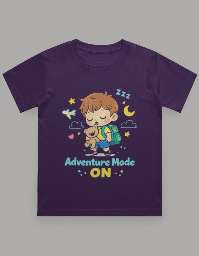 Adventure Mode On Sleepy Kids Adventure Travel T Shirt Purple Adventure Hiking Camping Camper Van Beach Cruise Vacation Road Trip Wildlife Safari Wanderlust Explorer Nature Lover Mountain Outdoor Adventure Travel Vacation Camping Campfire Graphic Quote T shirt