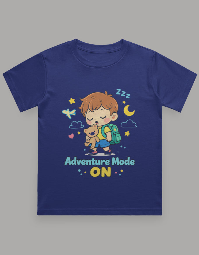Adventure Mode On Sleepy Kids Adventure Travel T Shirt Royal Blue Adventure Hiking Camping Camper Van Beach Cruise Vacation Road Trip Wildlife Safari Wanderlust Explorer Nature Lover Mountain Outdoor Adventure Travel Vacation Camping Campfire Graphic Quote T shirt