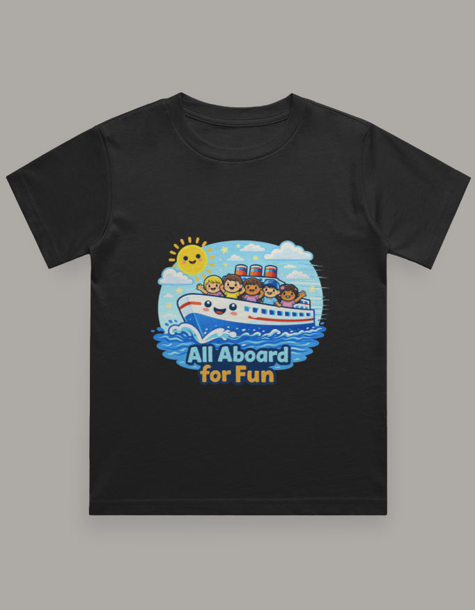 All Aboard For Fun Beach Cruise Vacation Travel T Shirt Black Adventure Hiking Camping Camper Van Beach Cruise Vacation Road Trip Wildlife Safari Wanderlust Explorer Nature Lover Mountain Outdoor Adventure Travel Vacation Camping Campfire Graphic Quote T shirt