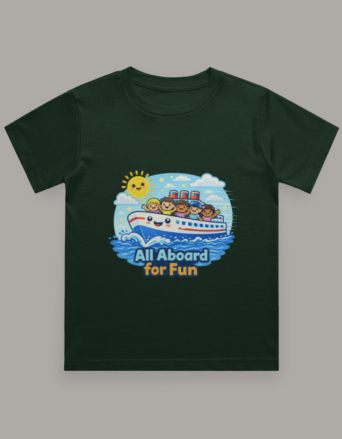All Aboard For Fun Beach Cruise Vacation Travel T Shirt Bottle Green Adventure Hiking Camping Camper Van Beach Cruise Vacation Road Trip Wildlife Safari Wanderlust Explorer Nature Lover Mountain Outdoor Adventure Travel Vacation Camping Campfire Graphic Quote T shirt