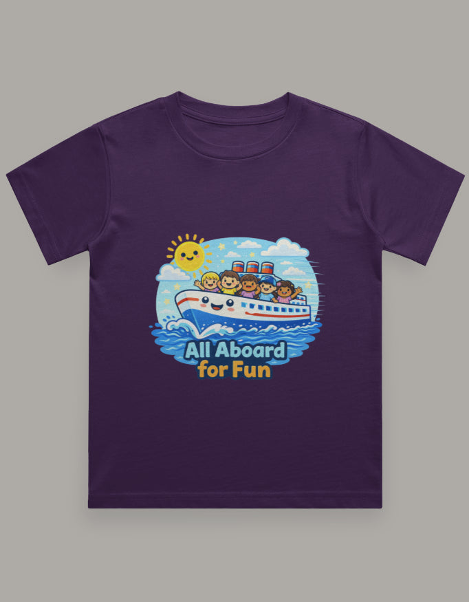 All Aboard For Fun Beach Cruise Vacation Travel T Shirt Purple Adventure Hiking Camping Camper Van Beach Cruise Vacation Road Trip Wildlife Safari Wanderlust Explorer Nature Lover Mountain Outdoor Adventure Travel Vacation Camping Campfire Graphic Quote T shirt