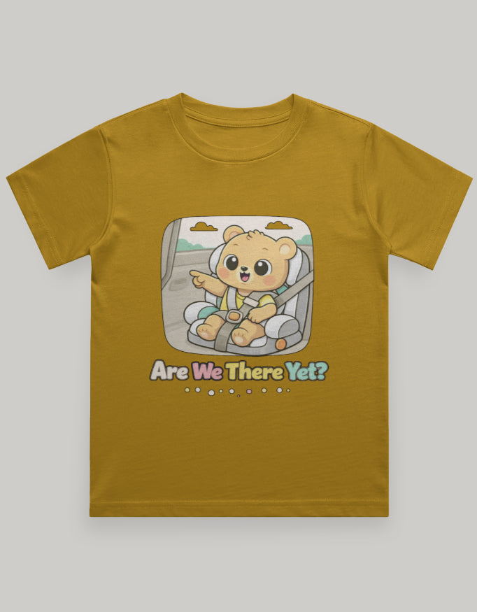 Are We There Yet Kids Travel T Shirt Mustard Yellow Adventure Hiking Camping Camper Van Beach Cruise Vacation Road Trip Wildlife Safari Wanderlust Explorer Nature Lover Mountain Outdoor Adventure Travel Vacation Camping Campfire Graphic Quote T shirt