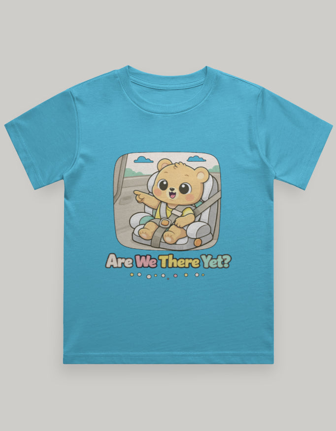 Are We There Yet Kids Travel T Shirt Sky Blue Adventure Hiking Camping Camper Van Beach Cruise Vacation Road Trip Wildlife Safari Wanderlust Explorer Nature Lover Mountain Outdoor Adventure Travel Vacation Camping Campfire Graphic Quote T shirt