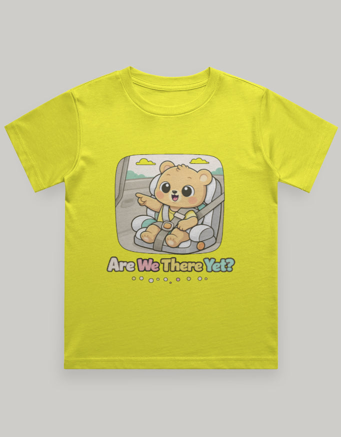 Are We There Yet Kids Travel T Shirt Yellow Adventure Hiking Camping Camper Van Beach Cruise Vacation Road Trip Wildlife Safari Wanderlust Explorer Nature Lover Mountain Outdoor Adventure Travel Vacation Camping Campfire Graphic Quote T shirt