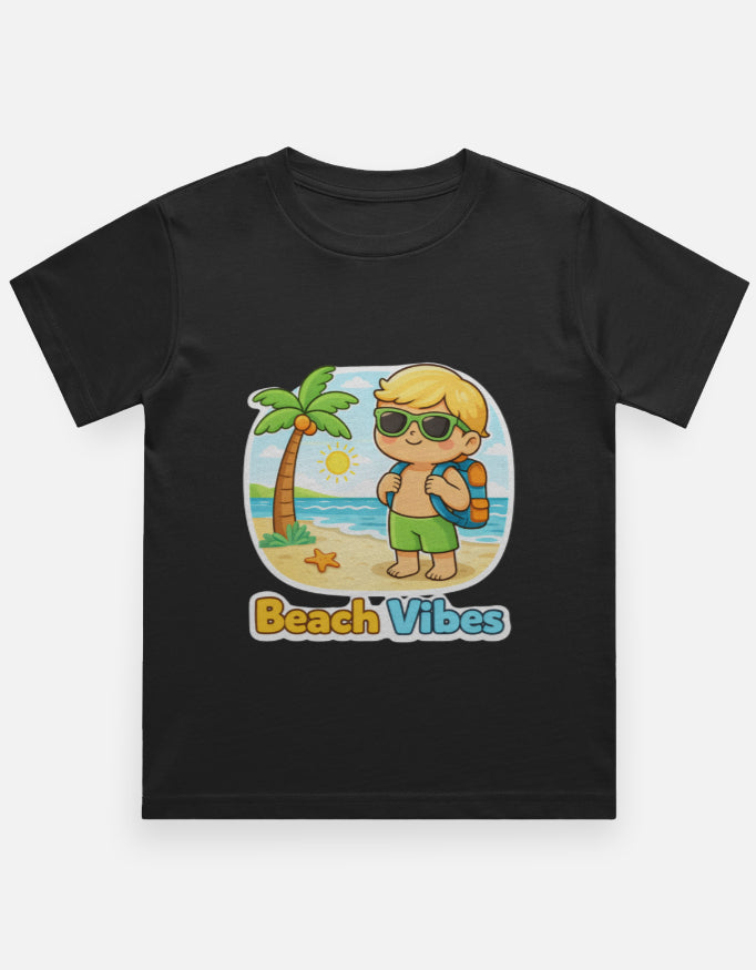 Beach Vibes - Boy Kids Travel T Shirt Black Adventure Hiking Camping Camper Van Beach Cruise Vacation Road Trip Wildlife Safari Wanderlust Explorer Nature Lover Mountain Outdoor Adventure Travel Vacation Camping Campfire Graphic Quote T shirt