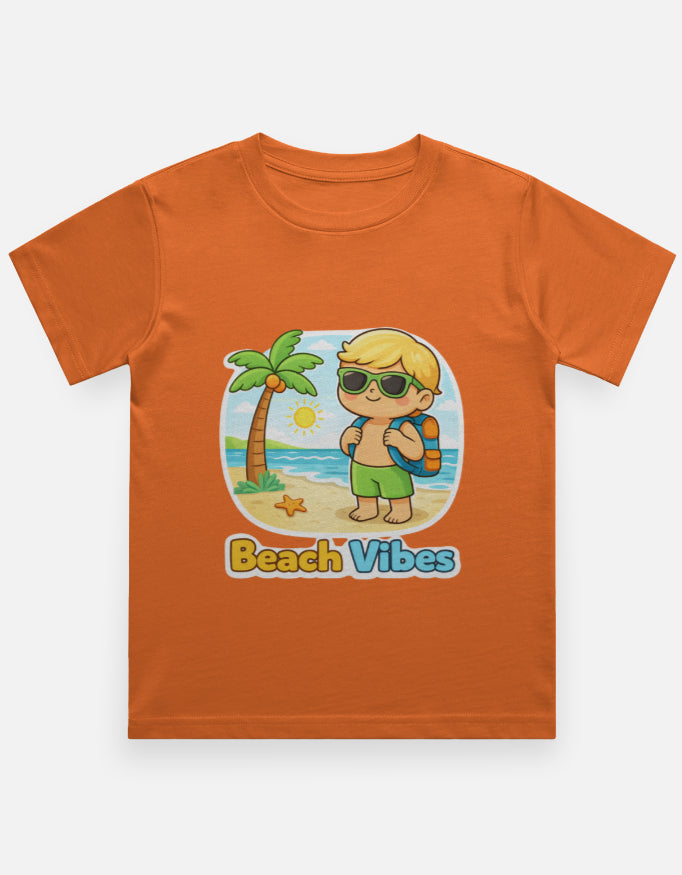 Beach Vibes - Boy Kids Travel T Shirt Orange Adventure Hiking Camping Camper Van Beach Cruise Vacation Road Trip Wildlife Safari Wanderlust Explorer Nature Lover Mountain Outdoor Adventure Travel Vacation Camping Campfire Graphic Quote T shirt