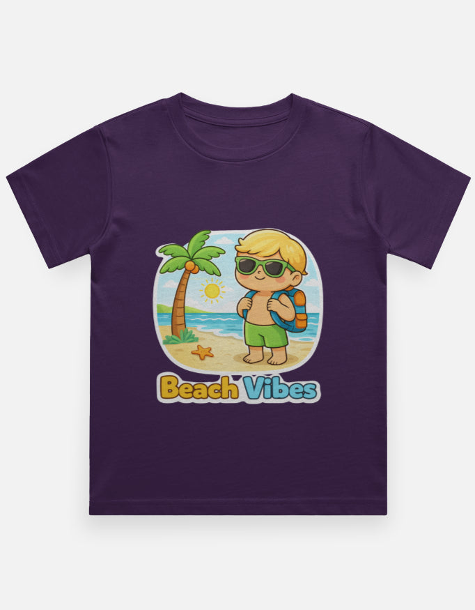 Beach Vibes - Boy Kids Travel T Shirt Purple Adventure Hiking Camping Camper Van Beach Cruise Vacation Road Trip Wildlife Safari Wanderlust Explorer Nature Lover Mountain Outdoor Adventure Travel Vacation Camping Campfire Graphic Quote T shirt
