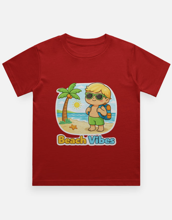 Beach Vibes - Boy Kids Travel T Shirt Red Adventure Hiking Camping Camper Van Beach Cruise Vacation Road Trip Wildlife Safari Wanderlust Explorer Nature Lover Mountain Outdoor Adventure Travel Vacation Camping Campfire Graphic Quote T shirt