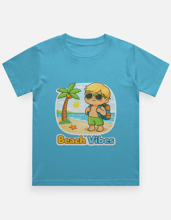Beach Vibes - Boy Kids Travel T Shirt Sky Blue Adventure Hiking Camping Camper Van Beach Cruise Vacation Road Trip Wildlife Safari Wanderlust Explorer Nature Lover Mountain Outdoor Adventure Travel Vacation Camping Campfire Graphic Quote T shirt