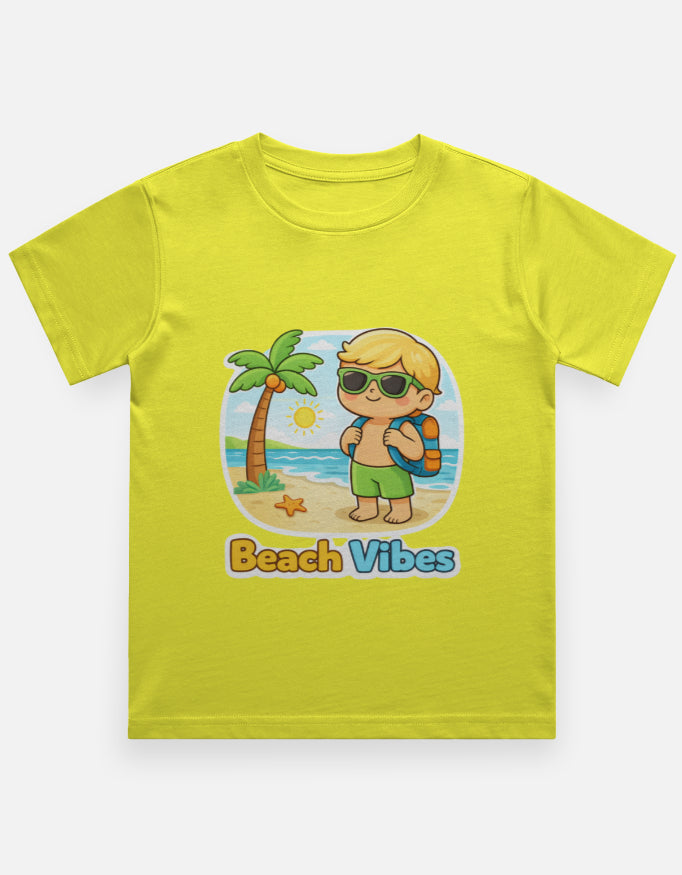 Beach Vibes - Boy Kids Travel T Shirt Yellow Adventure Hiking Camping Camper Van Beach Cruise Vacation Road Trip Wildlife Safari Wanderlust Explorer Nature Lover Mountain Outdoor Adventure Travel Vacation Camping Campfire Graphic Quote T shirt