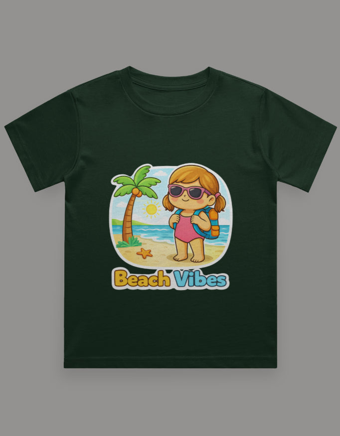 Beach Vibes - Girl Kids Travel T Shirt Bottle Green Adventure Hiking Camping Camper Van Beach Cruise Vacation Road Trip Wildlife Safari Wanderlust Explorer Nature Lover Mountain Outdoor Adventure Travel Vacation Camping Campfire Graphic Quote T shirt