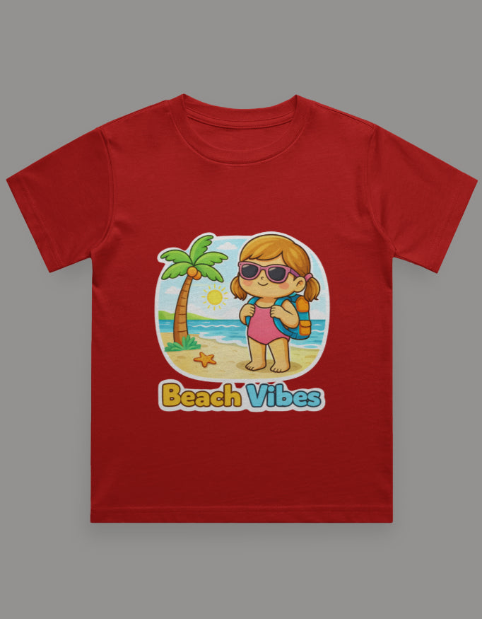 Beach Vibes - Girl Kids Travel T Shirt Red Adventure Hiking Camping Camper Van Beach Cruise Vacation Road Trip Wildlife Safari Wanderlust Explorer Nature Lover Mountain Outdoor Adventure Travel Vacation Camping Campfire Graphic Quote T shirt
