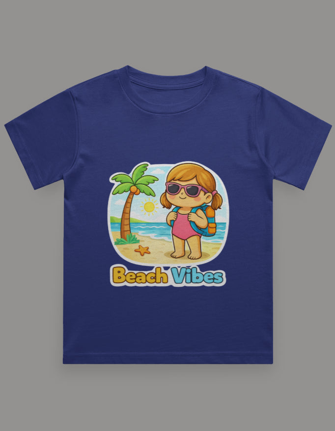 Beach Vibes - Girl Kids Travel T Shirt Royal Blue Adventure Hiking Camping Camper Van Beach Cruise Vacation Road Trip Wildlife Safari Wanderlust Explorer Nature Lover Mountain Outdoor Adventure Travel Vacation Camping Campfire Graphic Quote T shirt