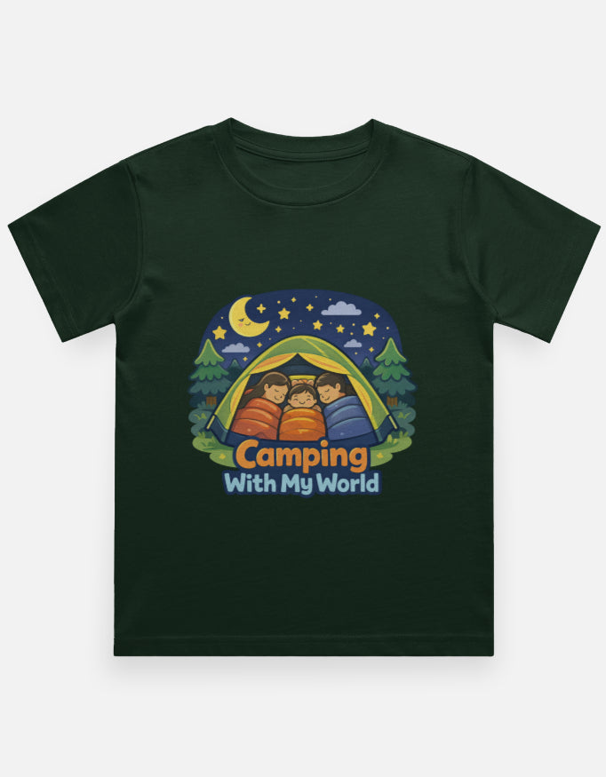Camping With My World Kids Camping Travel T Shirt Bottle Green Adventure Hiking Camping Camper Van Beach Cruise Vacation Road Trip Wildlife Safari Wanderlust Explorer Nature Lover Mountain Outdoor Adventure Travel Vacation Camping Campfire Graphic Quote T shirt
