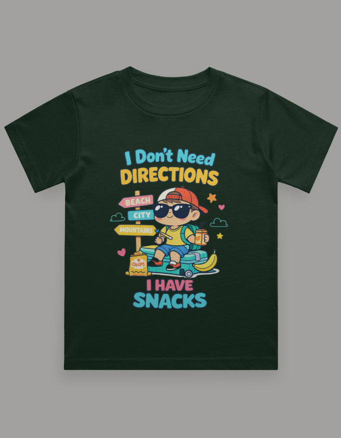 I Dont Need Directions I have Snacks - Boy Kids Travel T shirt Bottle Green Adventure Hiking Camping Camper Van Beach Cruise Vacation Road Trip Wildlife Safari Wanderlust Explorer Nature Lover Mountain Outdoor Adventure Travel Vacation Camping Campfire Graphic Quote T shirt