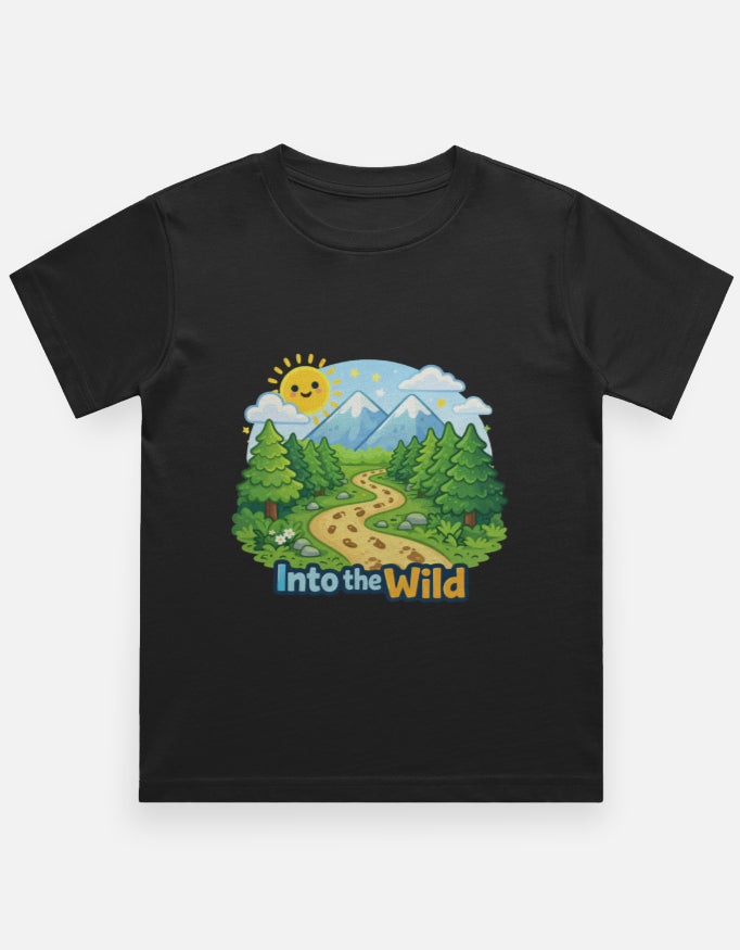 Into The Wild Kids Travel T Shirt Black Adventure Hiking Camping Camper Van Beach Cruise Vacation Road Trip Wildlife Safari Wanderlust Explorer Nature Lover Mountain Outdoor Adventure Travel Vacation Camping Campfire Graphic Quote T shirt