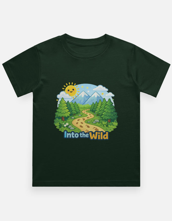 Into The Wild Kids Travel T Shirt Bottle Green Adventure Hiking Camping Camper Van Beach Cruise Vacation Road Trip Wildlife Safari Wanderlust Explorer Nature Lover Mountain Outdoor Adventure Travel Vacation Camping Campfire Graphic Quote T shirt