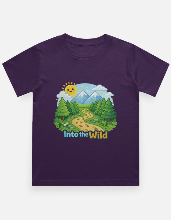 Into The Wild Kids Travel T Shirt Purple Adventure Hiking Camping Camper Van Beach Cruise Vacation Road Trip Wildlife Safari Wanderlust Explorer Nature Lover Mountain Outdoor Adventure Travel Vacation Camping Campfire Graphic Quote T shirt