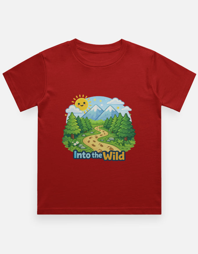Into The Wild Kids Travel T Shirt Red Adventure Hiking Camping Camper Van Beach Cruise Vacation Road Trip Wildlife Safari Wanderlust Explorer Nature Lover Mountain Outdoor Adventure Travel Vacation Camping Campfire Graphic Quote T shirt