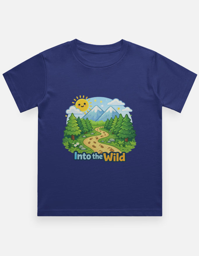 Into The Wild Kids Travel T Shirt Royal Blue Adventure Hiking Camping Camper Van Beach Cruise Vacation Road Trip Wildlife Safari Wanderlust Explorer Nature Lover Mountain Outdoor Adventure Travel Vacation Camping Campfire Graphic Quote T shirt