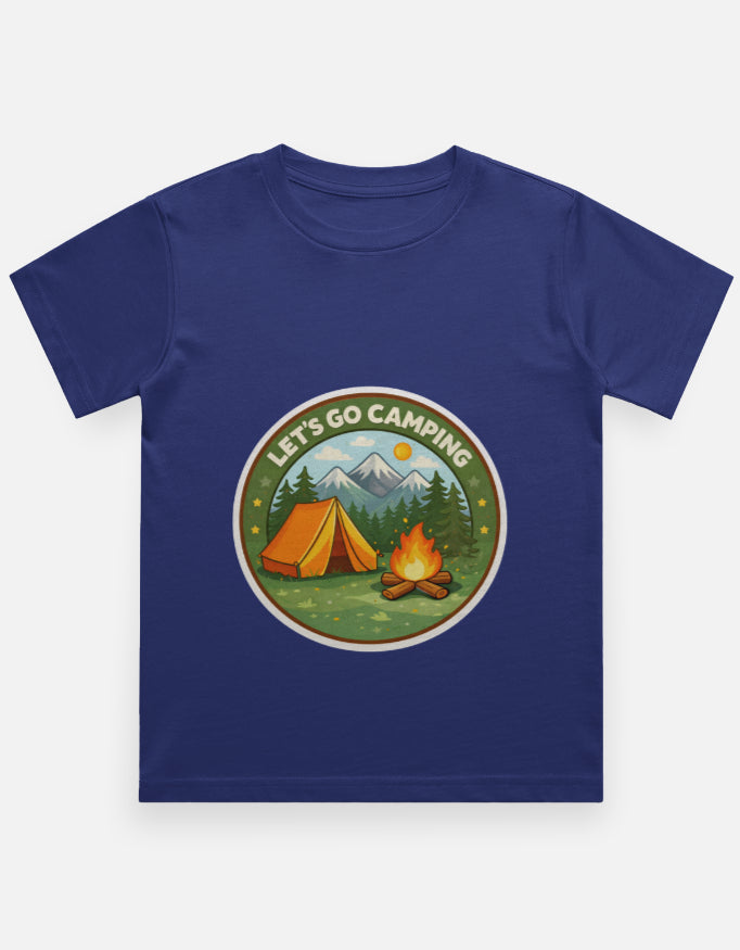 Lets Go Camping Kids Camping Travel T Shirt Royal Blue Adventure Hiking Camping Camper Van Beach Cruise Vacation Road Trip Wildlife Safari Wanderlust Explorer Nature Lover Mountain Outdoor Adventure Travel Vacation Camping Campfire Graphic Quote T shirt
