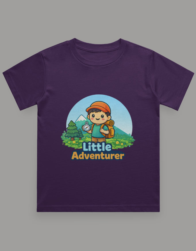 Little Adventurer Kids Adventure Travel T Shirt Purple Adventure Hiking Camping Camper Van Beach Cruise Vacation Road Trip Wildlife Safari Wanderlust Explorer Nature Lover Mountain Outdoor Adventure Travel Vacation Camping Campfire Graphic Quote T shirt